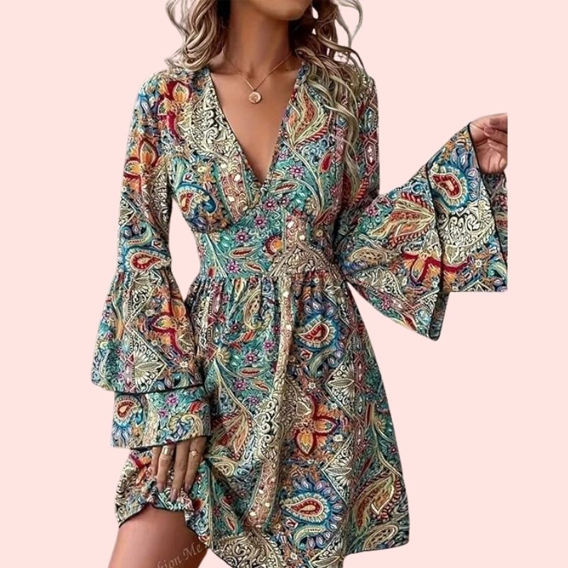 Ines - Boho-Blumenmuster mit V-Ausschnitt