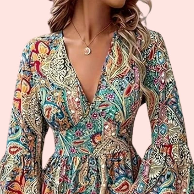 Ines - Boho-Blumenmuster mit V-Ausschnitt